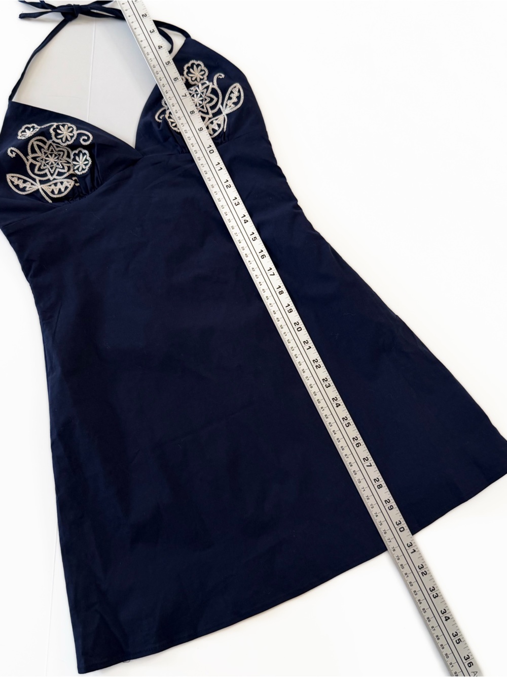 Princess Polly Dress Womens US 6 Navy Blue Embroidered Mini Halter New - Picture 9 of 11